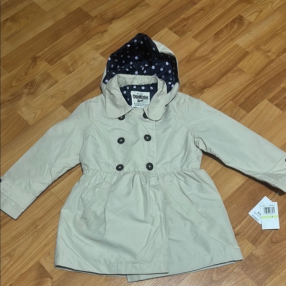 NWT OshKosh B'gosh Girls Tan Rain Jacket removable hood size 4 - Picture 1 of 5